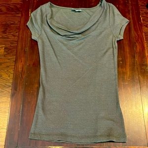 Women’s Gray Green Michael Stars Stretch Cowl Neck Short Sleeve top. One Size.